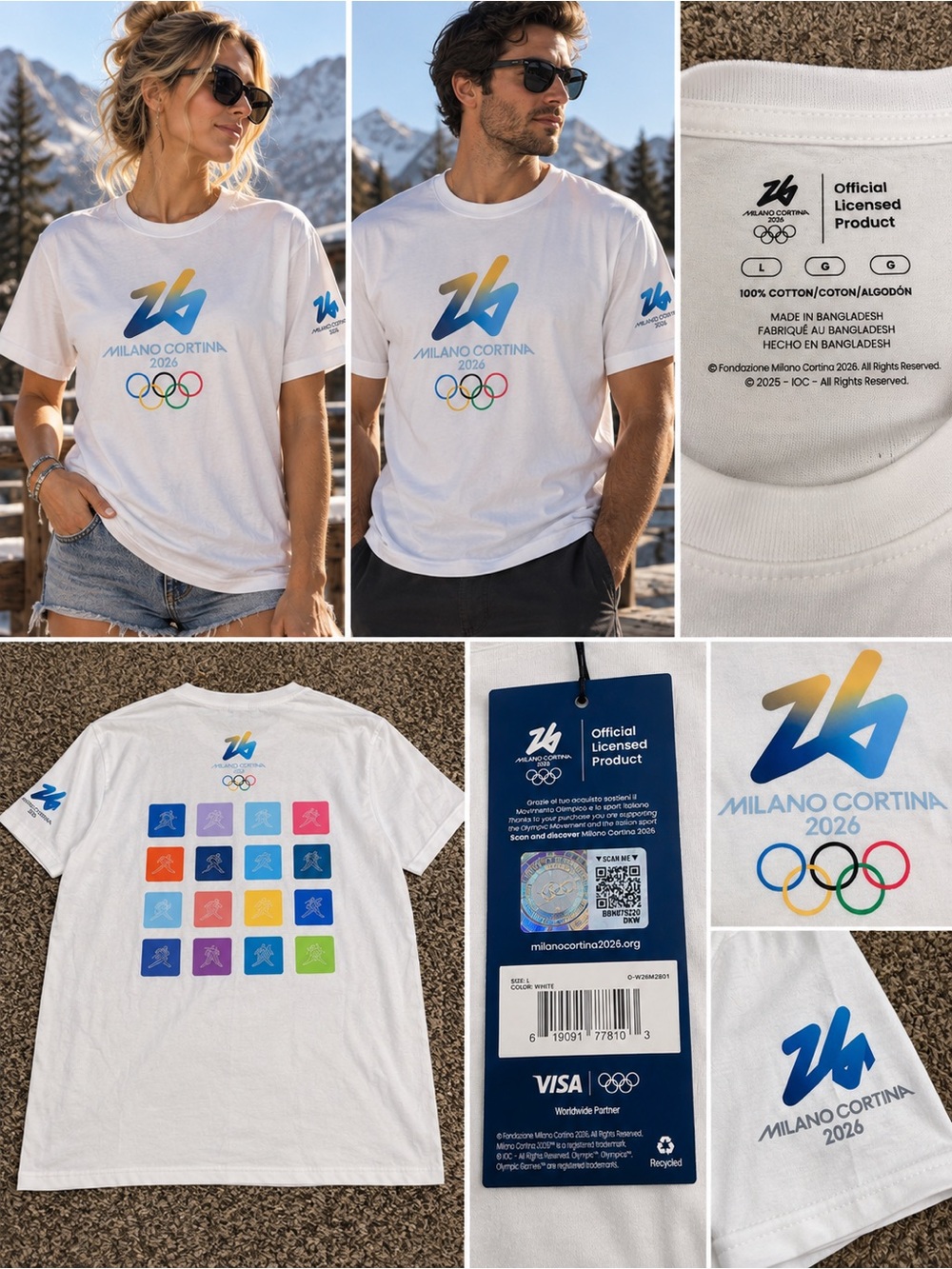 Milano Cortina 2026 White Logo Short Sleeve T-Shirt - Picture 5 of 11
